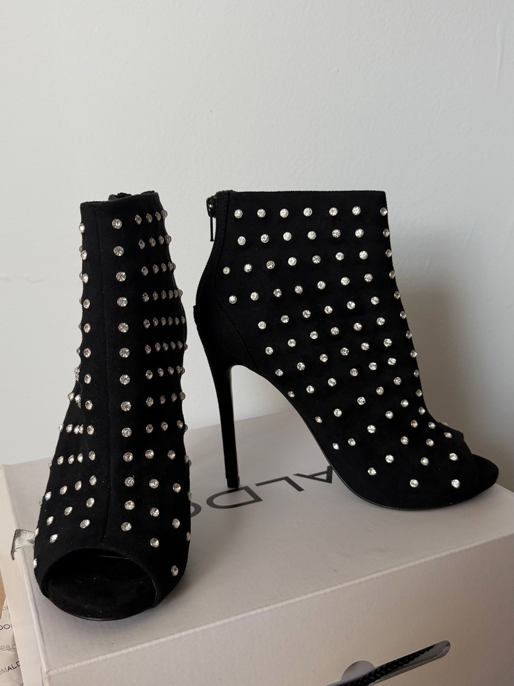 Aldo ZENDO Black Studded Peep-Toe Stiletto Booties